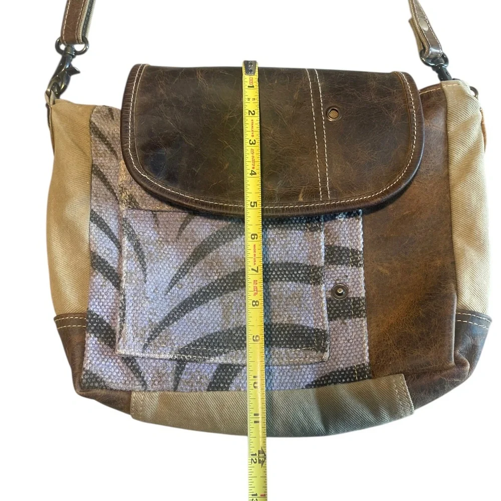 Myra Bag Crossbody Messenger Distressed Leather & Canvas Shoulder Handbag Purse - Picture 12 of 15